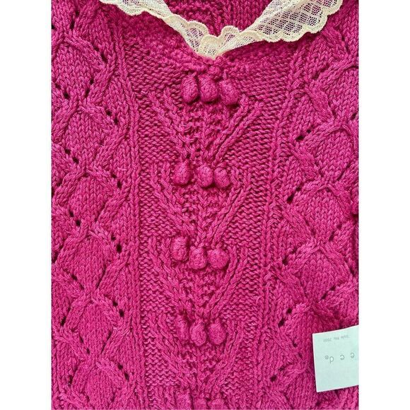 NWT Rare Vintage 80’s Jennifer Reed SZ L Hand Knitted Chunky Mauve Lace … - Picture 7 of 11